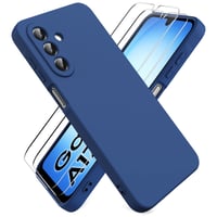 Ikziwreo puzdro na Samsung Galaxy A17 4G/5G, polnočne modrý silikónový kryt s 2 ks ochranného tvrdeného skla, nárazuvzdorný, odolný proti poškriabaniu, ultratenký ochranný kryt 1