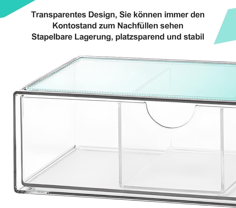 ilauke Kozmetikai Szervező 3 fiókos Tárolódoboz Átlátszó Sminkszer Ékszer Tárolás