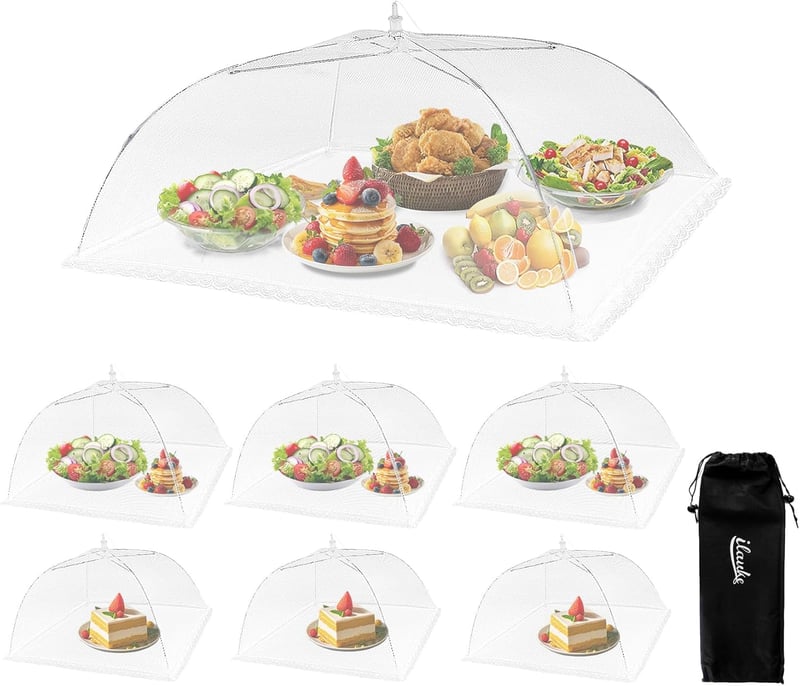 ilauke XXL Ételhuzat Szett 7 Darab, Összecsukható Légyfogó Takaró Piknikhez és Grillezéshez - 7 Pieces, 3 Sizes