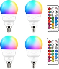 iLC E14 LED Izzó 5W RGBW Színváltós Távirányítóval, Meleg Fehér 2700K, Dimmerelhető Dekorációs Világítás, 4 Darabos Csomag 1