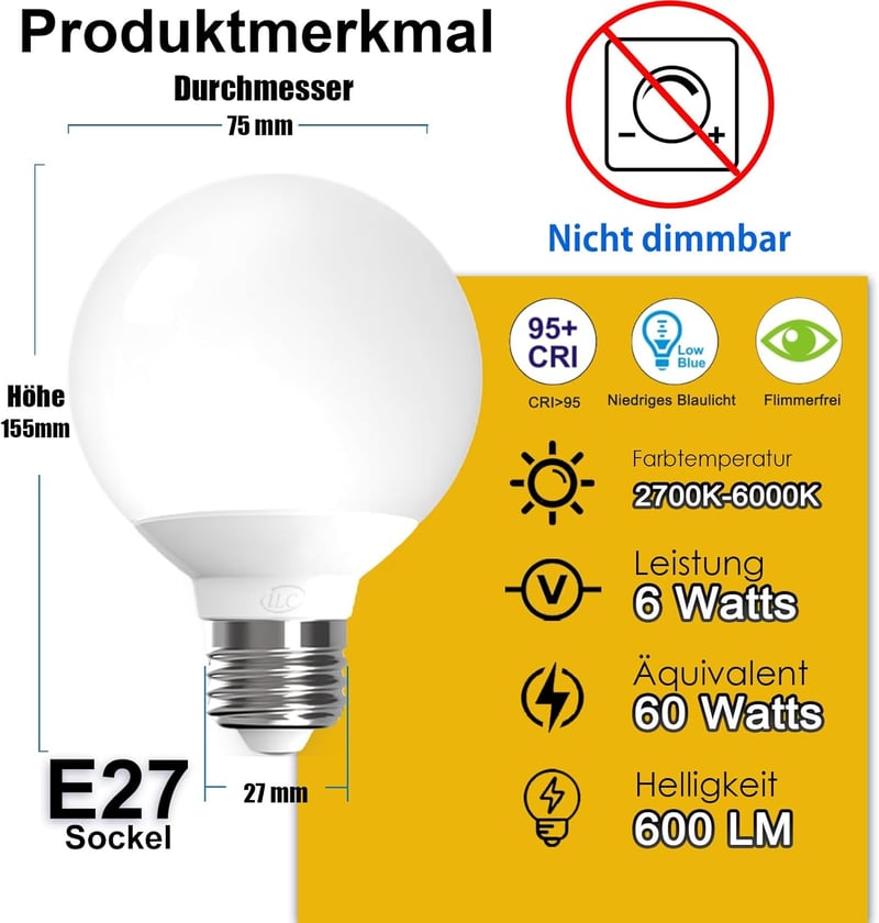iLC G80 Okos LED Izzó E27 6W Alexa Kompatibilis Szabályozható Színhőmérséklet 2700K-6000K Nappali Szoba 4 Darabos Csomag