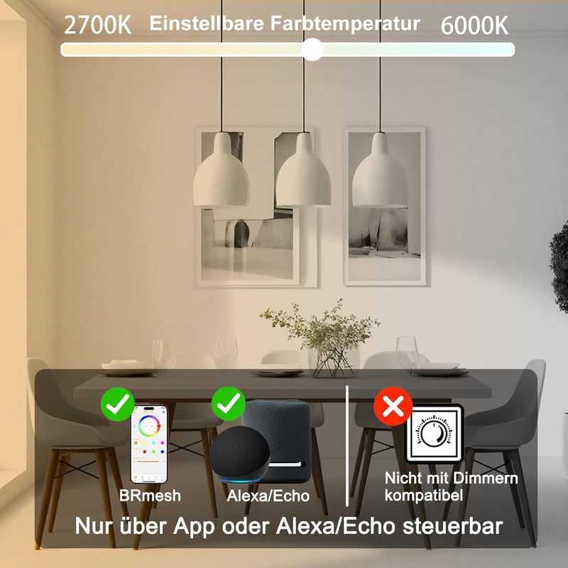 iLC G80 Okos LED Izzó E27 6W Alexa Kompatibilis Szabályozható Színhőmérséklet 2700K-6000K Nappali Szoba 4 Darabos Csomag