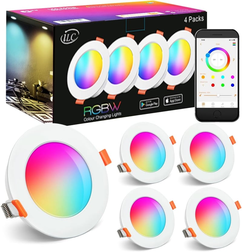 iLC LED Beépíthető Spotlámpa 8W RGBW Színváltós Applikációs Vezérléssel, 3 Hüvelykes Kerek Mennyezeti Spot IP44, Meleg Fehér 2700K, Konyha N