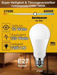 iLC LED Izzó E27 12W Alexa Kompatibilis Okos Világítás Meleg/Hideg Fehér 2700K-6000K Applikációs Vezérlés 4 Darabos Csomag 5