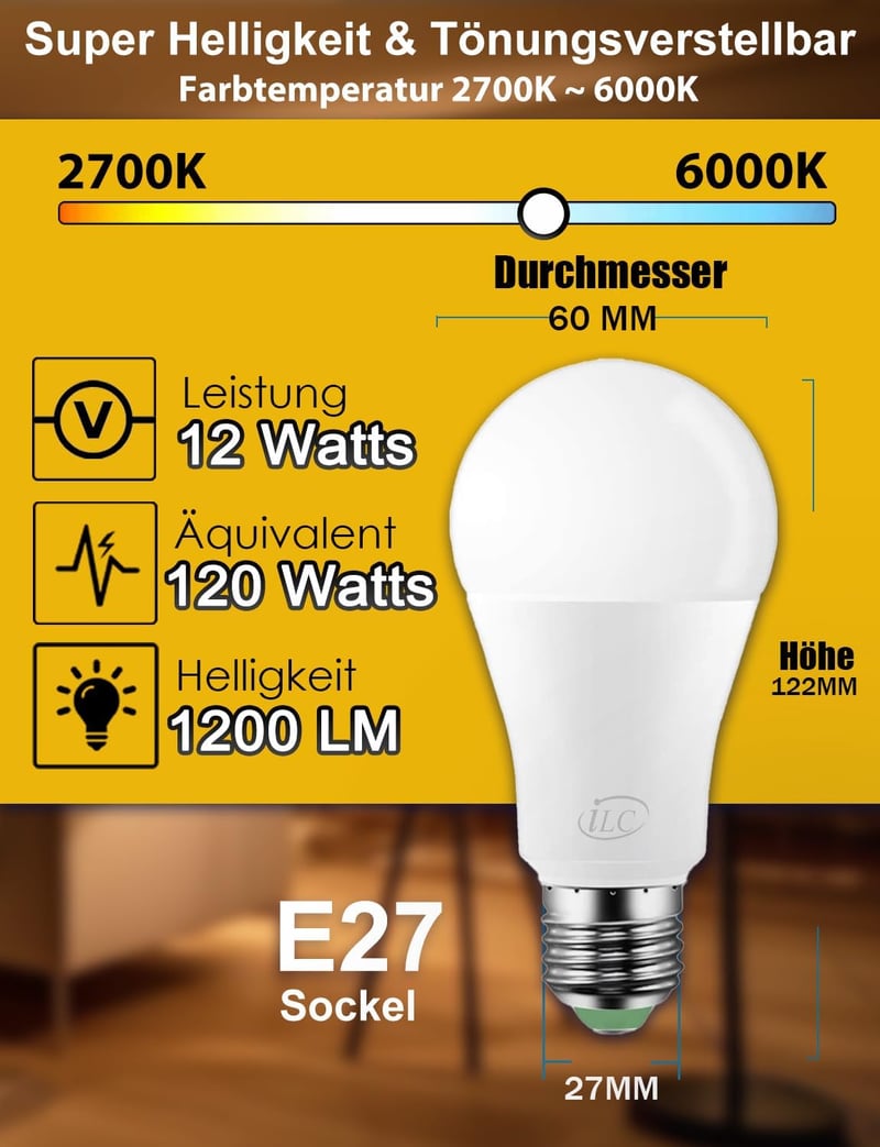 iLC LED Izzó E27 12W Alexa Kompatibilis Okos Világítás Meleg/Hideg Fehér 2700K-6000K Applikációs Vezérlés 4 Darabos Csomag