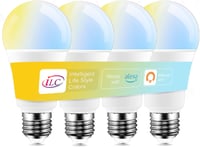 iLC LED Izzó E27 12W Alexa Kompatibilis Okos Világítás Meleg/Hideg Fehér 2700K-6000K Applikációs Vezérlés 4 Darabos Csomag 1