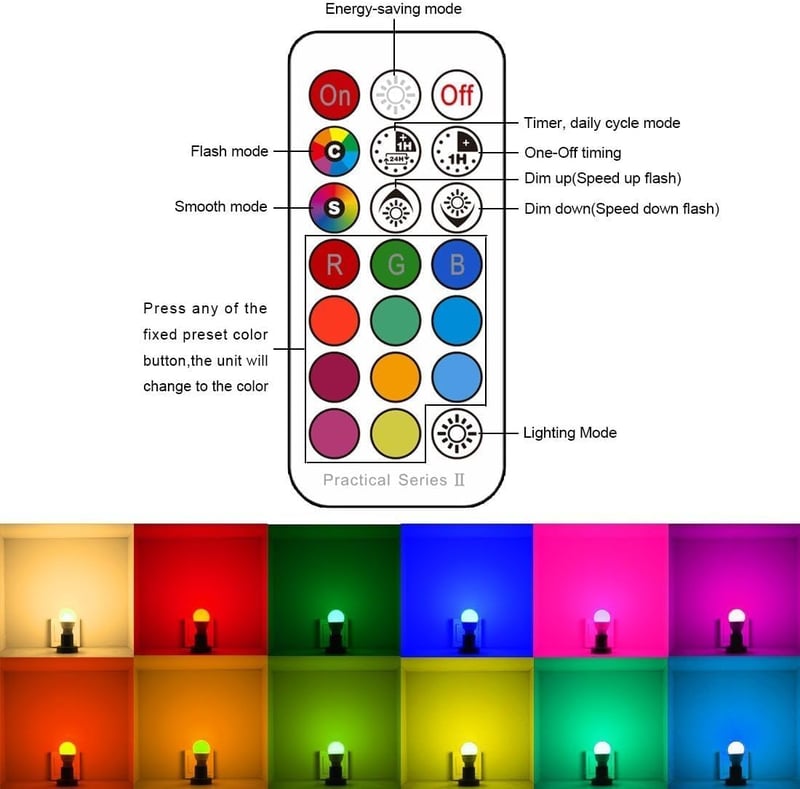 iLC LED Izzó Távirányítóval - Színváltós Dekoratív Világítás, 4 db Izzó + 2 Távirányító, Hangulatvilágítás Otthonra