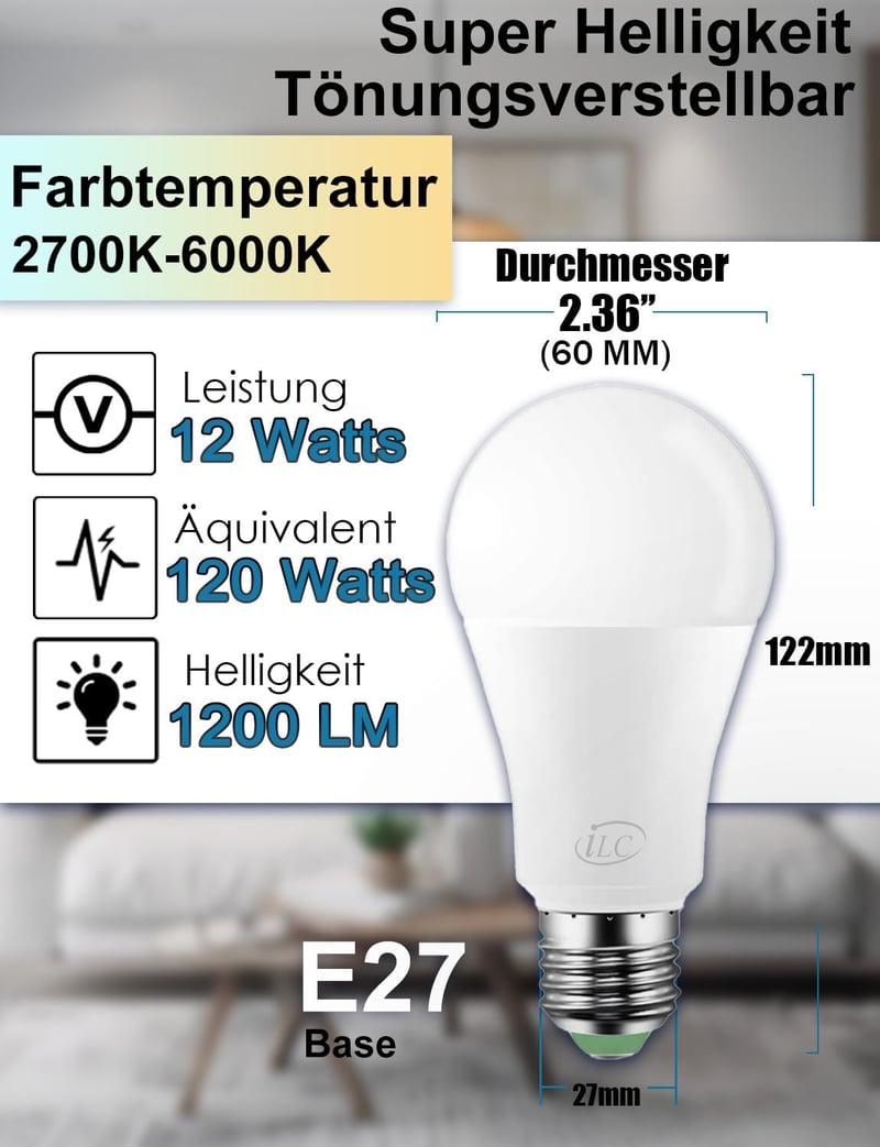 iLC LED Okos Izzó E27 Alexa Kompatibilis, Intelligens Világítás RGB Színváltós + Hideg Fehér 6000K, 2 Darabos Csomag