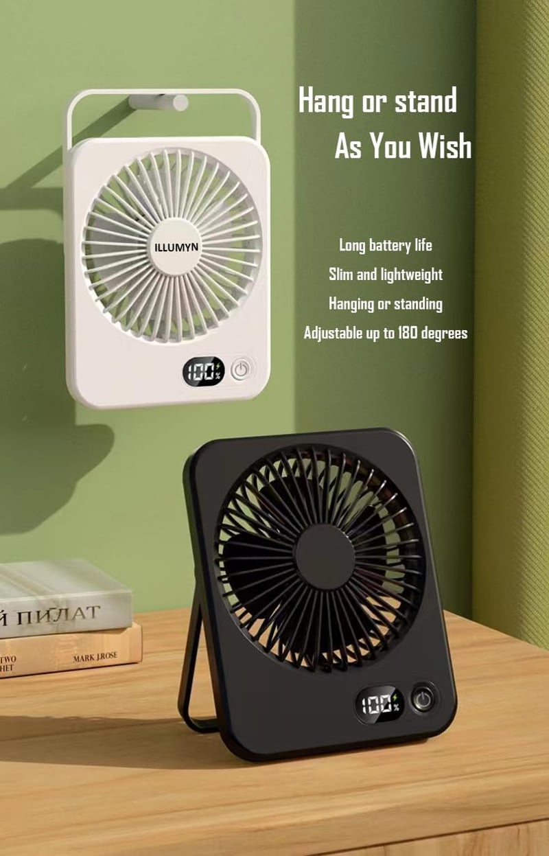 ILLUMYN Hordozható Asztali Ventilátor USB Töltéses Csendes Összecsukható
