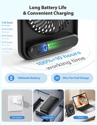ILLUMYN Hordozható Asztali Ventilátor USB Töltéses Csendes Összecsukható 3