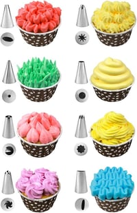 ILLUVA 8 részes rozsdamentes acél habzsák készlet sütemény díszítéshez - torta, muffin, keksz dekorációs szett 7