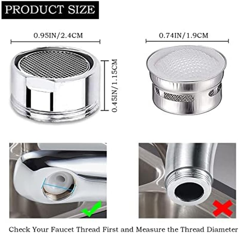ILLUVA M24 Csapszűrő Szett - 3 db Rozsdamentes Acél Perlátor Vízszűrővel, Csapra Szerelhető Vízkeverő Fúvóka (24 mm Külső Menet)