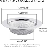ILLUVA Rozsdamentes Acél Lefolyószűrő Szett - 7,5 cm-es Hajfogó Zuhanyzóhoz és Mosogatóhoz, Modern Ezüst Konyhai Szűrő, 2 db 2