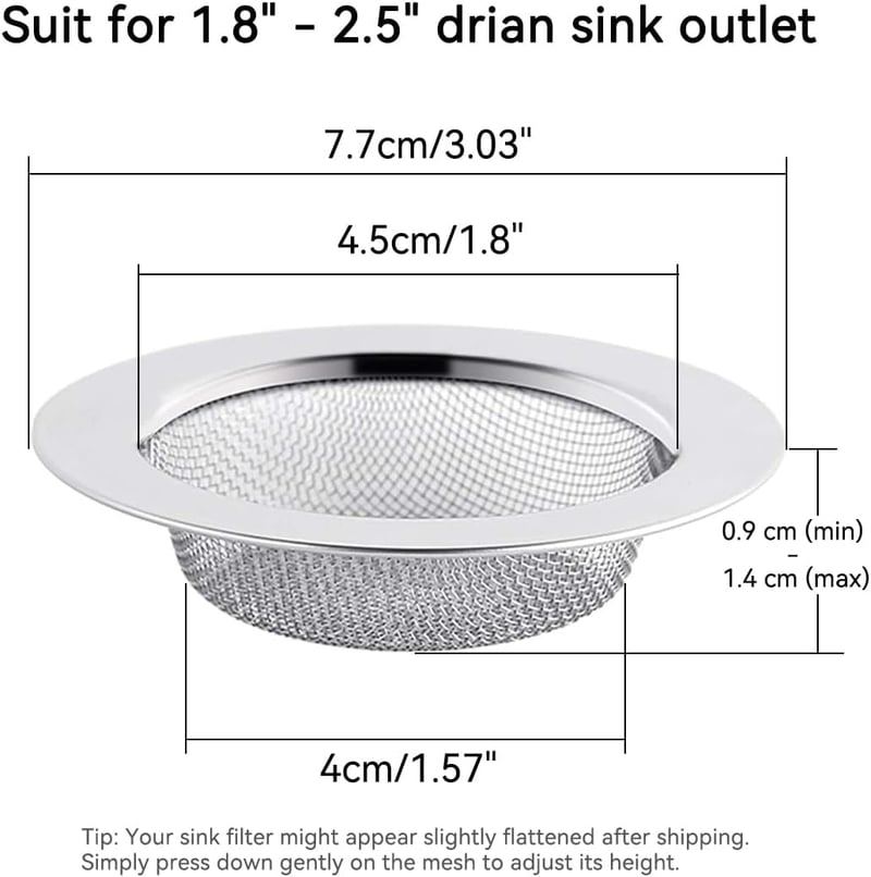 ILLUVA Rozsdamentes Acél Lefolyószűrő Szett - 7,5 cm-es Hajfogó Zuhanyzóhoz és Mosogatóhoz, Modern Ezüst Konyhai Szűrő, 2 db