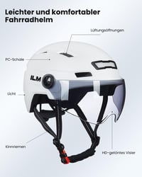 ILM E3-10L kerékpáros bukósisak plexi vizorral és LED lámpával, hegyi és országúti, városi közlekedés, fehér 6