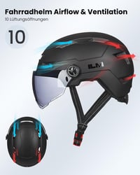 Unisex cyklistická prilba ILM E3-10L so šiltom, predným a zadným LED svetlom na USB, čierna, veľkosť L/XL 4