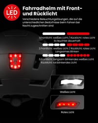 Unisex cyklistická prilba ILM E3-10L so šiltom, predným a zadným LED svetlom na USB, čierna, veľkosť L/XL 2