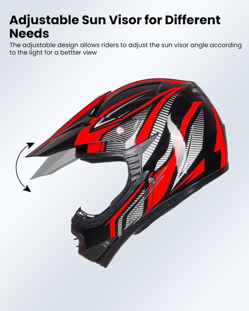 ILM Gyermek Motocross Sisak ATV Goggles Sportkesztyűvel ECE L Méret Piros Ezüst