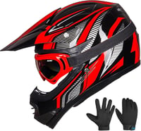 ILM Gyermek Motocross Sisak ATV Goggles Sportkesztyűvel ECE L Méret Piros Ezüst 7