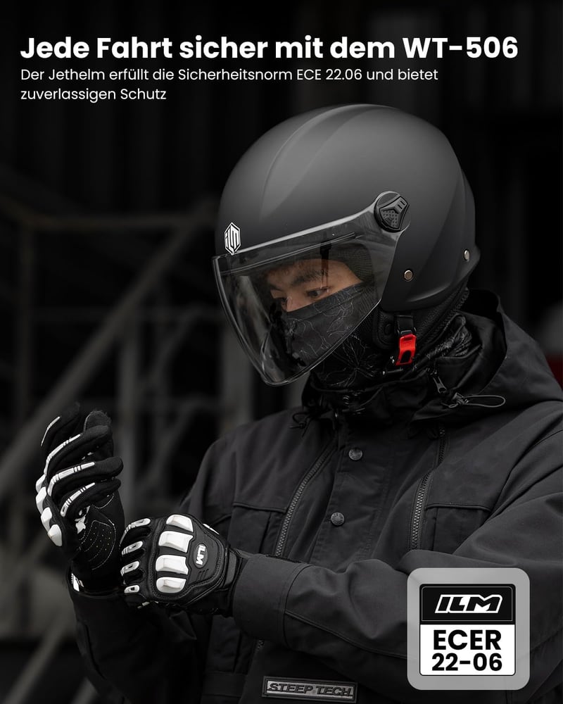 ILM Retro Jet Motoros Bukósisak ECE2206 Férfi Női Fekete WT506 Modell