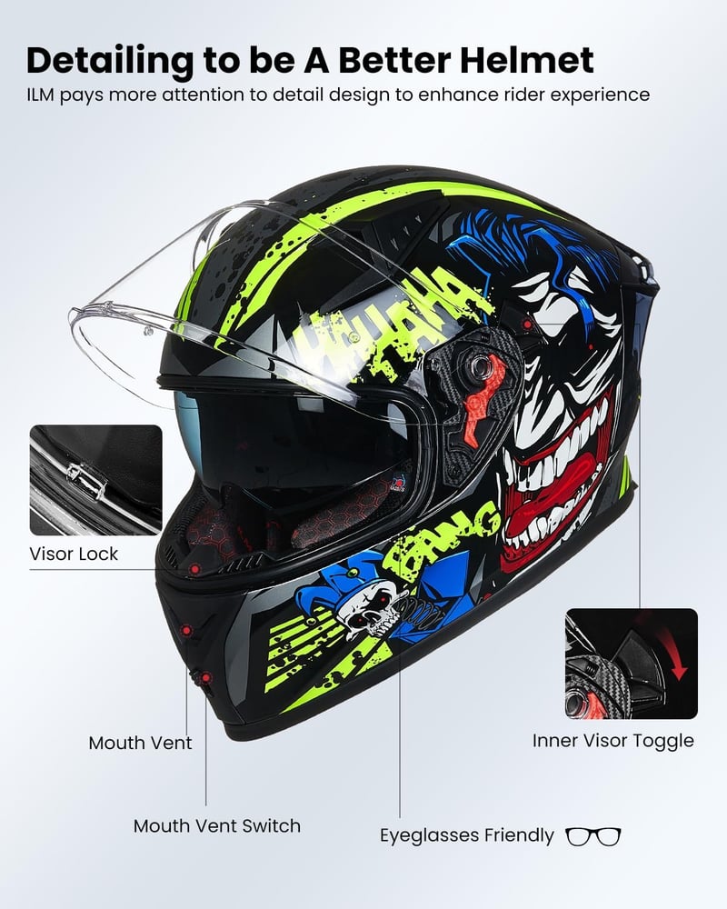 ILM Z501 teljes arcú bukósisak 2 plexivel Pinlock kompatibilis áttetsző és sötétített street bike motocross DOT és ECE Surprise Yellow XL