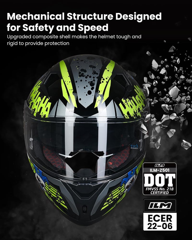 ILM Z501 teljes arcú bukósisak 2 plexivel Pinlock kompatibilis áttetsző és sötétített street bike motocross DOT és ECE Surprise Yellow XL