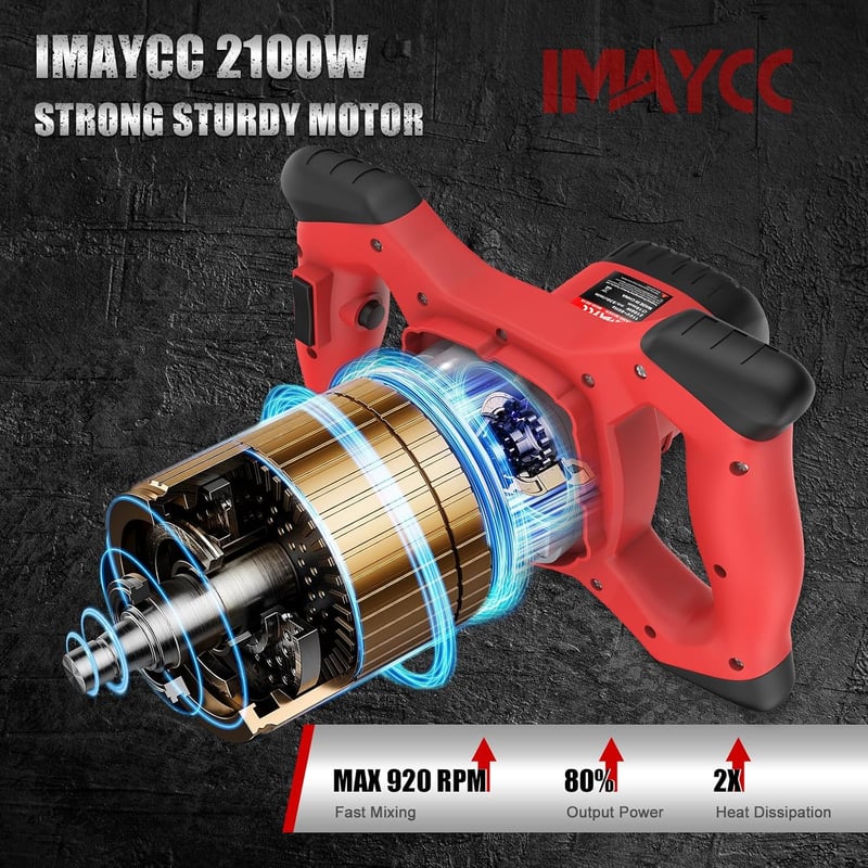 IMAYCC 2100 W-os kézi habarcskeverő betonkeverő 6 fokozat M14 keverőszár festékhez cementhez gletthez