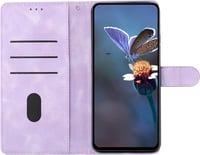IMEIKONST iPhone 15 Plus bőr flip tok virág minta lila mágneses záras kártyatartóval 8