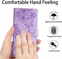 IMEIKONST iPhone 15 Plus bőr flip tok virág minta lila mágneses záras kártyatartóval 7