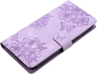 IMEIKONST iPhone 15 Plus bőr flip tok virág minta lila mágneses záras kártyatartóval 3