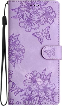 IMEIKONST iPhone 15 Plus bőr flip tok virág minta lila mágneses záras kártyatartóval 2