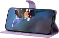 IMEIKONST iPhone 15 Plus bőr flip tok virág minta lila mágneses záras kártyatartóval 4