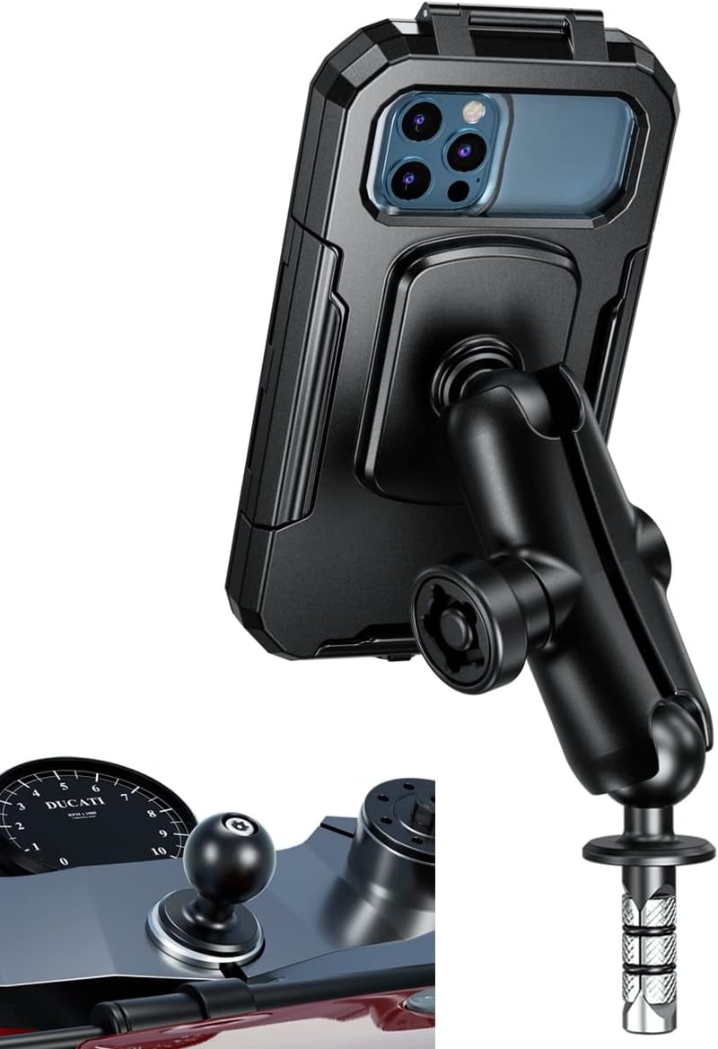 iMESTOU Vízálló motoros villaszár labda telefon tartó 1 inch B méret dupla alkar alumínium golyós talp lopásbiztos 5,5 6,8 colos L