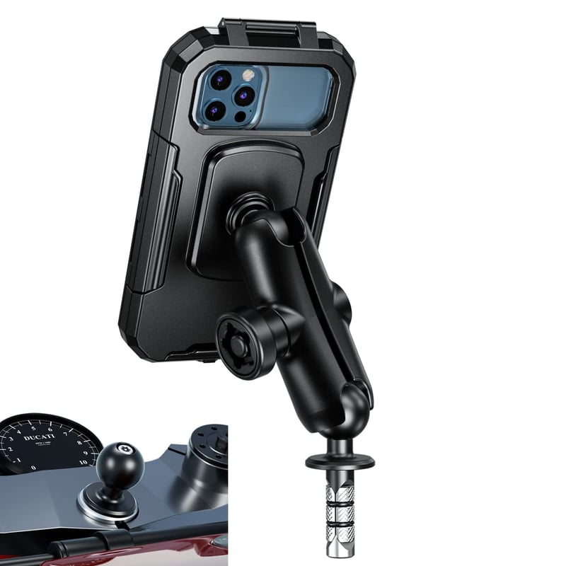 Suport telefon iMESTOU pentru motocicletă, montare pe furcă, rezistent la apă, bilă de 1 inch mărimea B, braț dublu din aluminiu, bază cu bilă, antifurt, pentru ecrane de 5,5 - 6,8 inchi, mărimea L