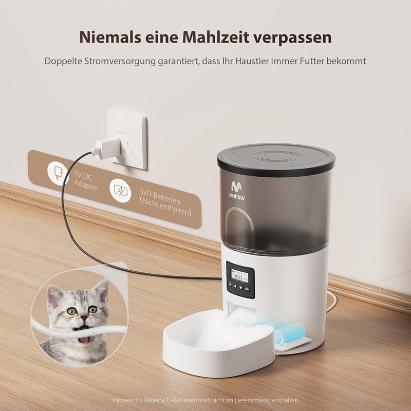 IMIPAW Automata Állateledel Adagoló Programozható Időzítővel, 3L Kapacitás, 1-6 Étkezés Naponta, Macskáknak és Kutyáknak