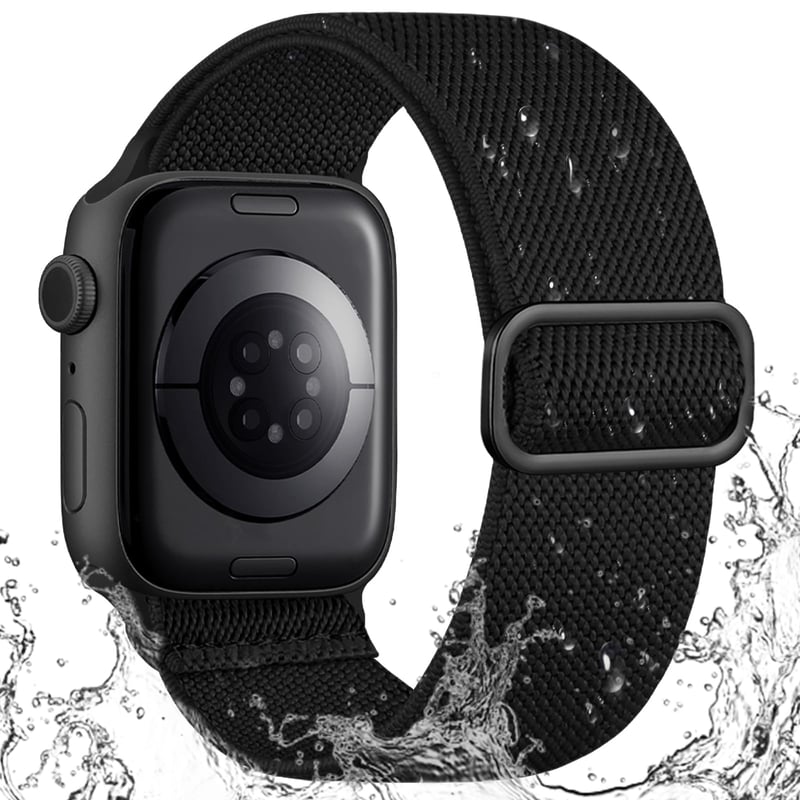 Športový remienok IMIVIO pre Apple Watch 42/44/45/46/49 mm, čierny elastický nylonový loop, kompatibilný s iWatch Series 11, 10, 9, 8, 7, 6, 5, 4, 3, SE a Ultra