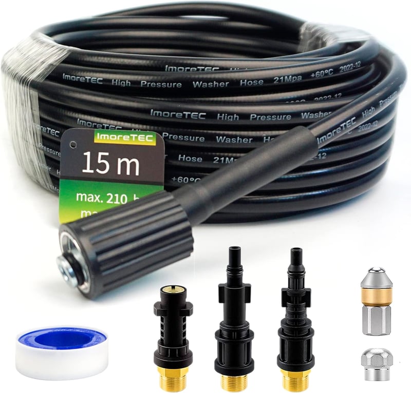 ImoreTEC 15m Csatornatakarító Cső 210 bar Kärcher K2-K7 Lavor Bosch AQT Kompatibilis