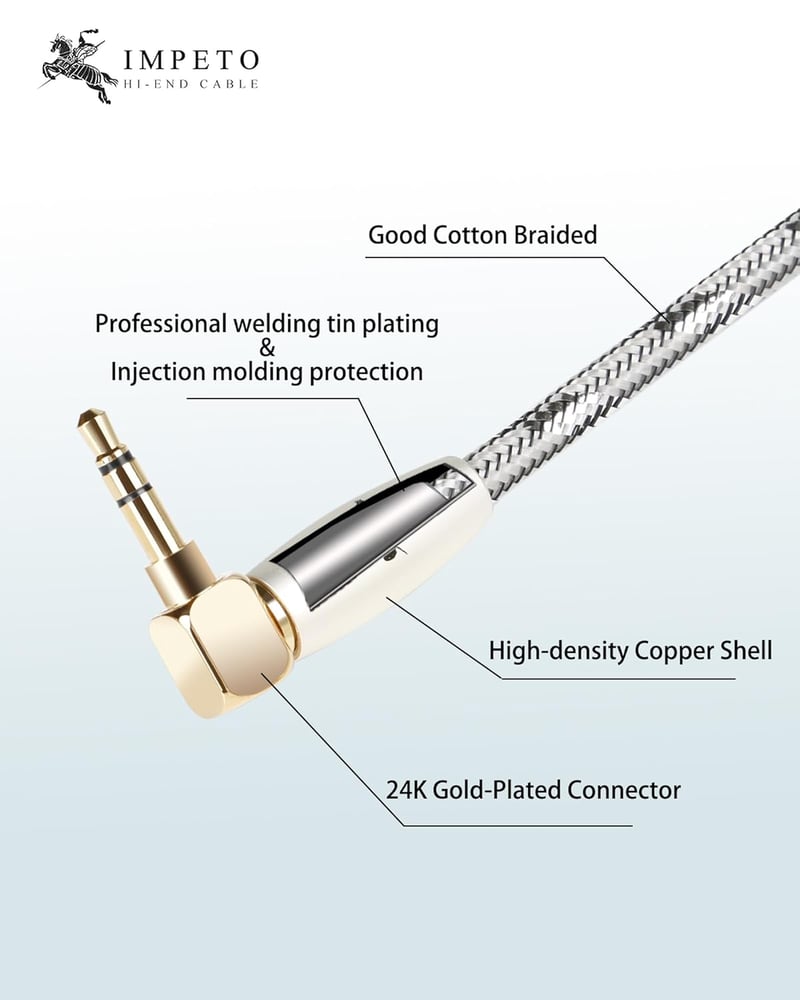 Impeto 3.5mm Aux kábel 90 fokos csatlakozóval, 0.5m Hi-Fi audiophile