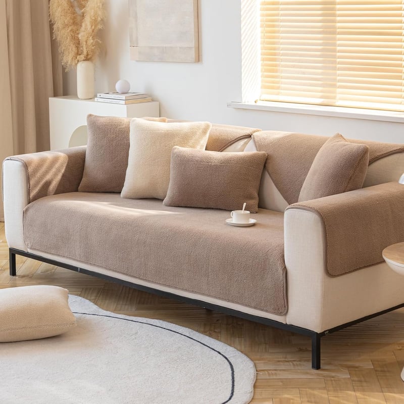 Husă de canapea din catifea IMSGVIFO, antiderapantă, pentru canapea în formă de L și colțar - 70 x 120 cm, Culoare: Cafea.