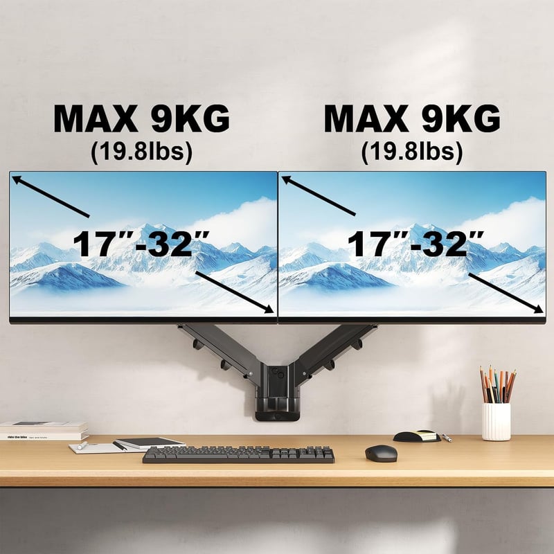 IMtKotW Dupla Monitor Fali Tartó 17-32" Magasságállítható Dönthető Forgó 9kg VESA