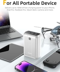 imuto 27200mAh Powerbank 100W USB C PD3.0 Gyorstöltő, 4 Portos Hordozható Külső Akkumulátor Digitális Kijelzővel iPhone 11-15 Pro Max, iPad, 2