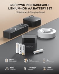 iMuto újratölthető AA lítium elem 8 db - 1,5 V 3600 mWh - fekete LED töltővel 2
