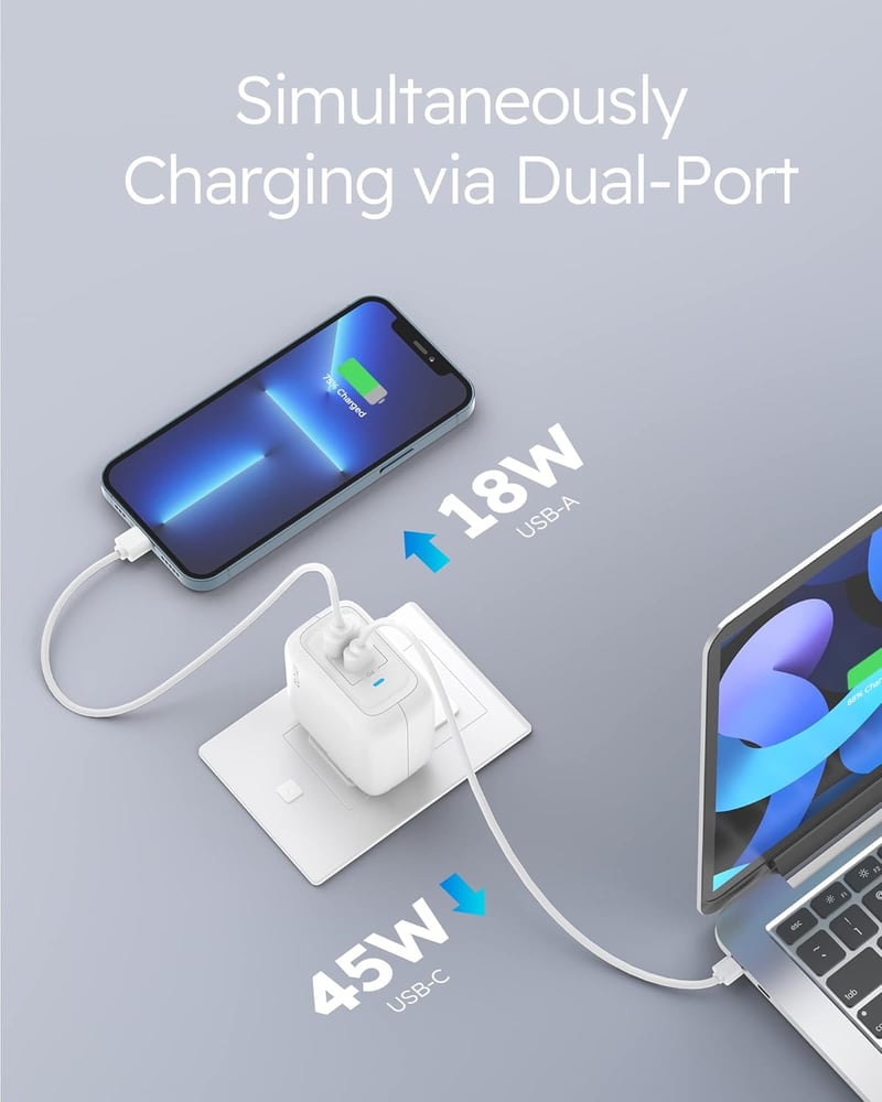 imuto USB-C Töltő 2 Port PD3.0/QC3.0 Laptop és Telefon Gyorstöltő