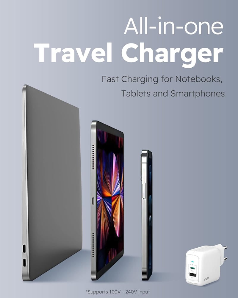 imuto USB-C Töltő 2 Port PD3.0/QC3.0 Laptop és Telefon Gyorstöltő