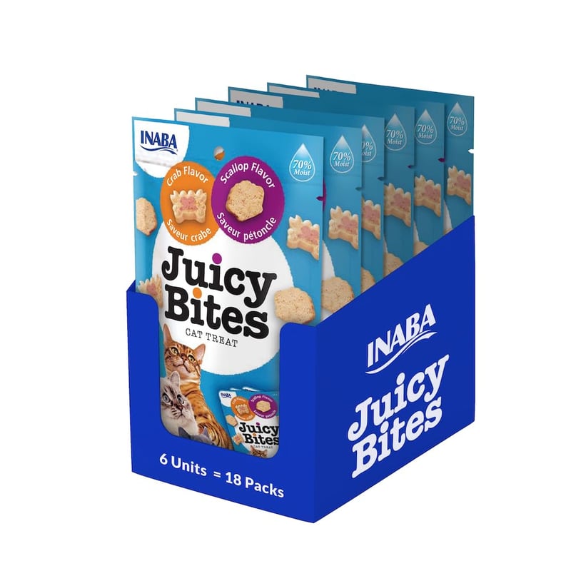 Recompensă pentru pisici INABA Juicy Bites cu aromă de pui și crab – 6 x 33,9 g