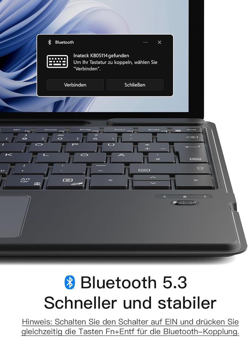 Inateck Surface Pro 9 Billentyűzet QWERTZ Touchpad-dal és 7 Színű Háttérvilágítással