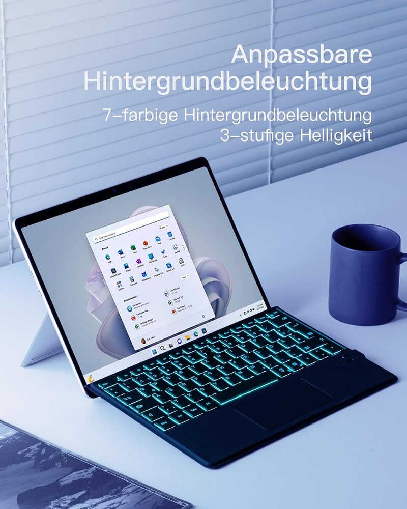 Inateck Surface Pro 9 Billentyűzet QWERTZ Touchpad-dal és 7 Színű Háttérvilágítással