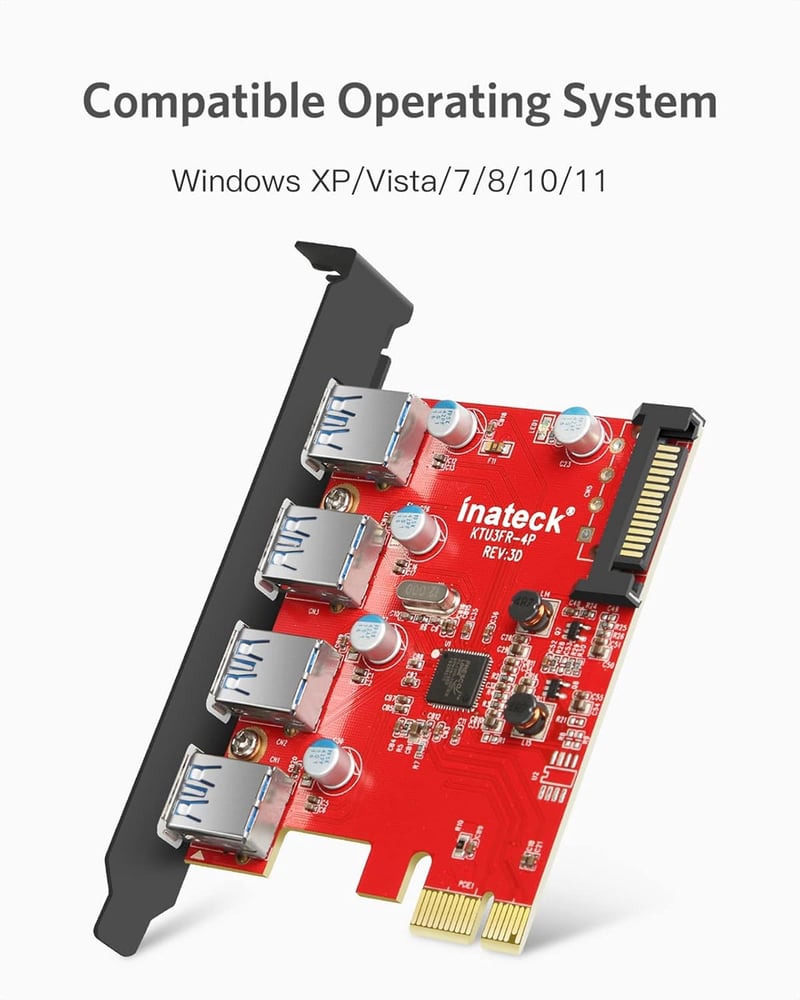 Inateck USB 3.0 PCIe bővítőkártya 4 porttal SATA tápellátással
