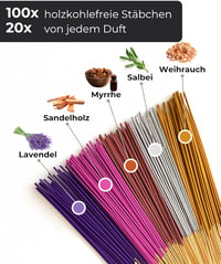 Incensera 100 darabos füstölő pálca szett - Szantálfa, Levendula, Tömjén, Mirra, Zsálya - Meditáció, Jóga, Relaxáció 3