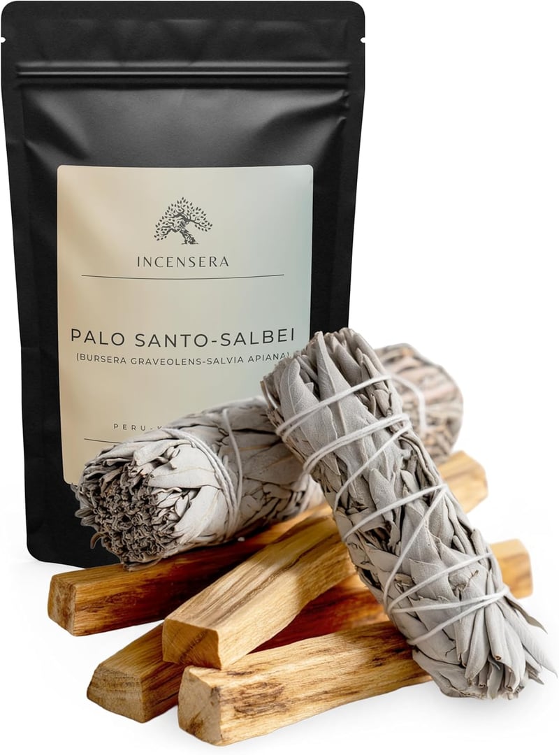 Incensera Palo Santo és White Sage füstölő szett - 2 db fehér zsálya, 4 db palo santo
